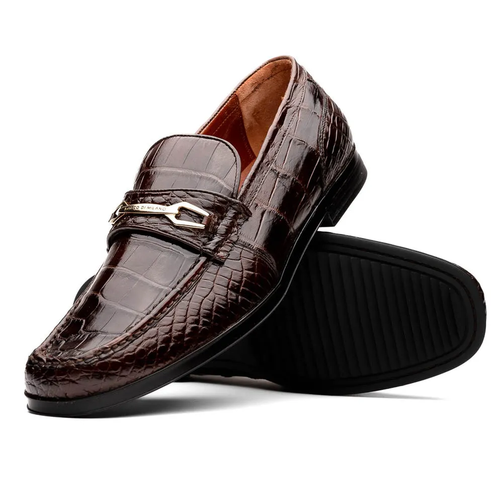 Marco Di Milano Hugo Men's Shoes Exotic Alligator Stylish Horsebit Loafers (MDM1041)