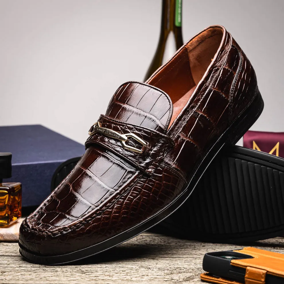 Marco Di Milano Hugo Men's Shoes Exotic Alligator Stylish Horsebit Loafers (MDM1041)