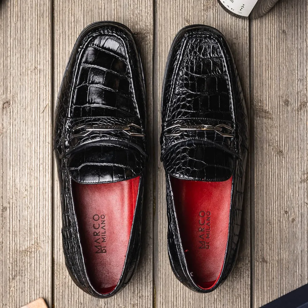 Marco Di Milano Hugo Men's Shoes Exotic Alligator Stylish Horsebit Loafers (MDM1041)