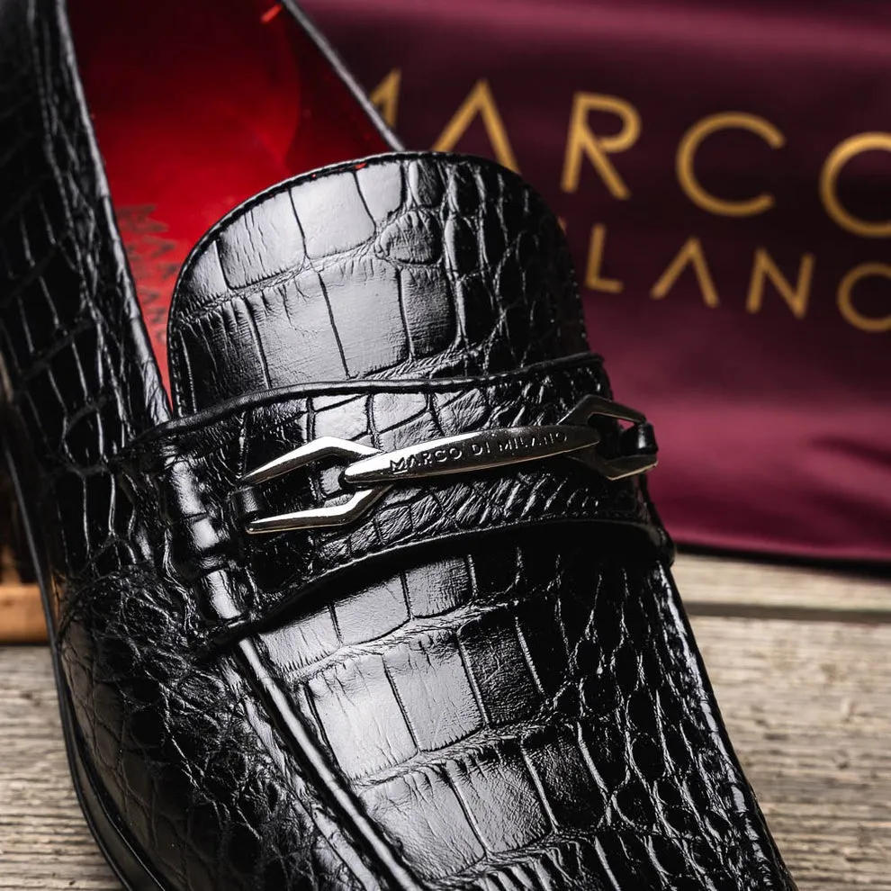 Marco Di Milano Hugo Men's Shoes Exotic Alligator Stylish Horsebit Loafers (MDM1041)