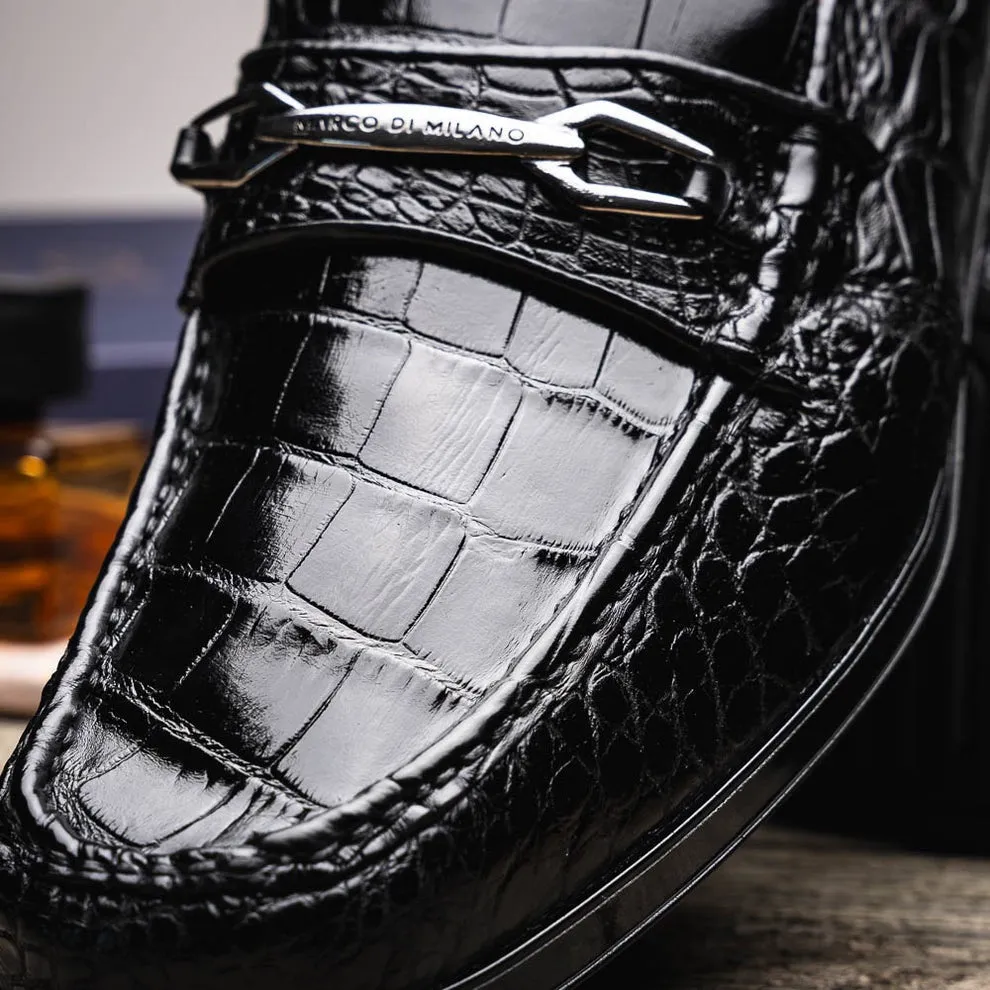 Marco Di Milano Hugo Men's Shoes Exotic Alligator Stylish Horsebit Loafers (MDM1041)