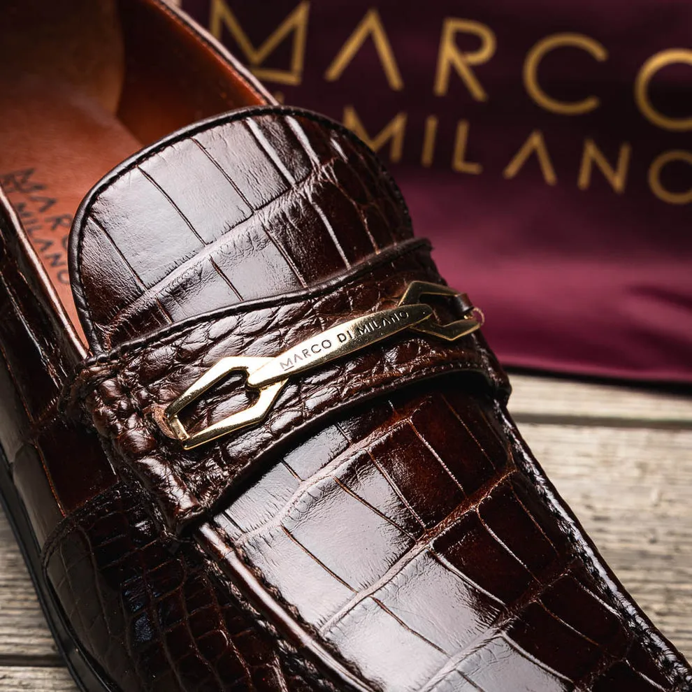 Marco Di Milano Hugo Men's Shoes Exotic Alligator Stylish Horsebit Loafers (MDM1041)