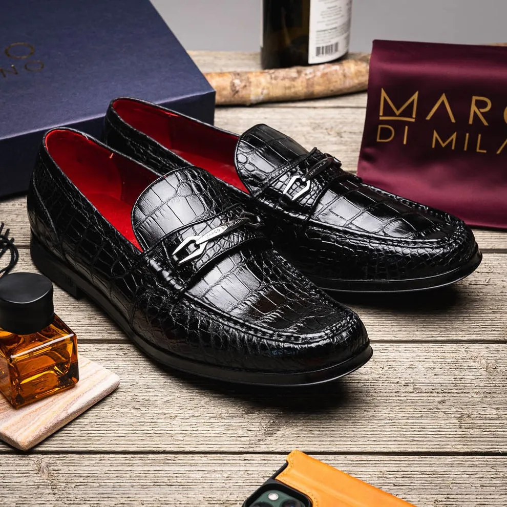 Marco Di Milano Hugo Men's Shoes Exotic Alligator Stylish Horsebit Loafers (MDM1041)