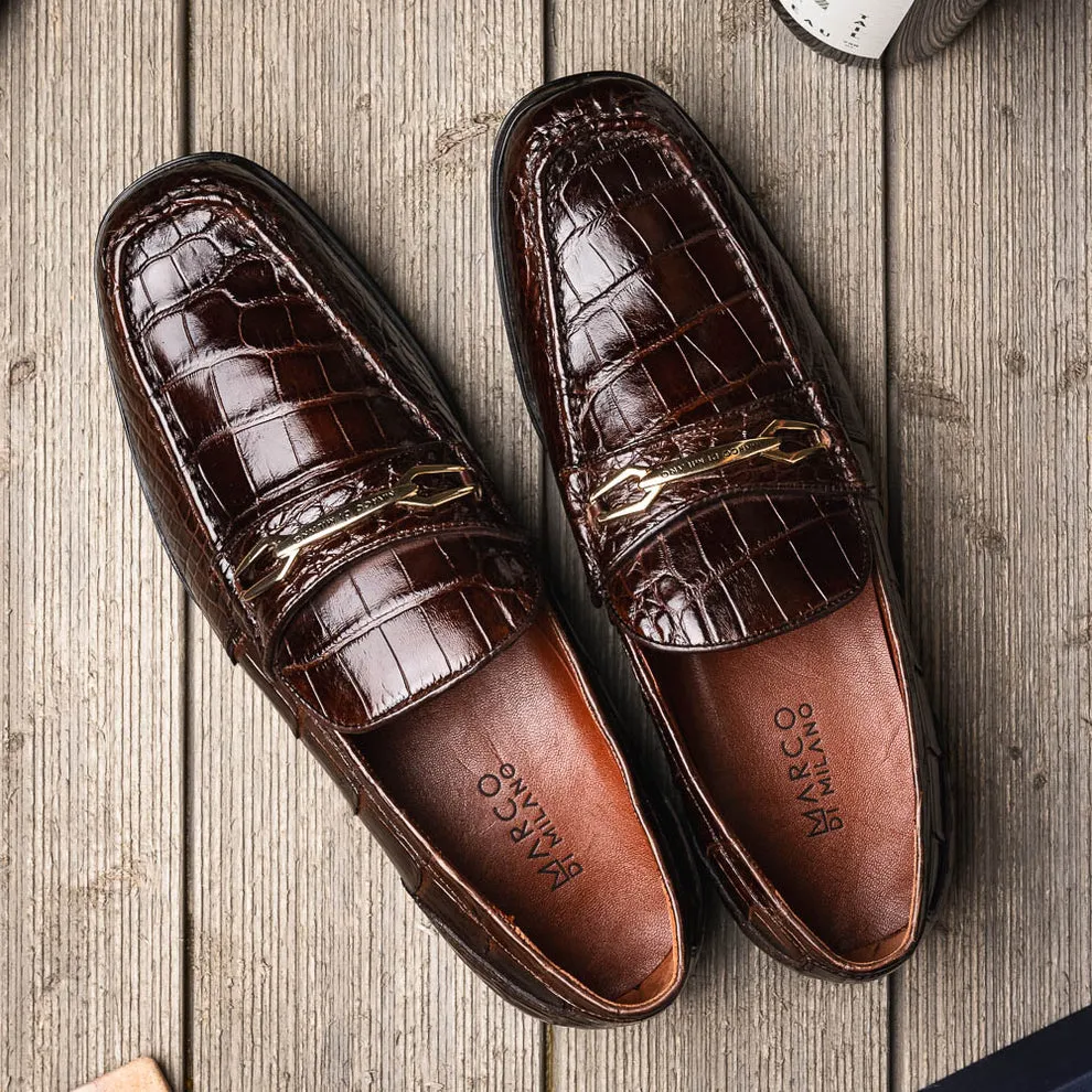 Marco Di Milano Hugo Men's Shoes Exotic Alligator Stylish Horsebit Loafers (MDM1041)