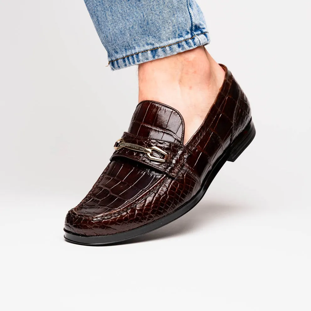Marco Di Milano Hugo Men's Shoes Exotic Alligator Stylish Horsebit Loafers (MDM1041)