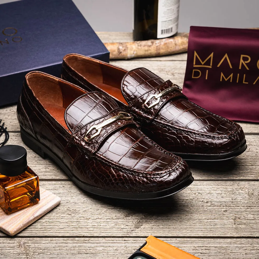 Marco Di Milano Hugo Men's Shoes Exotic Alligator Stylish Horsebit Loafers (MDM1041)