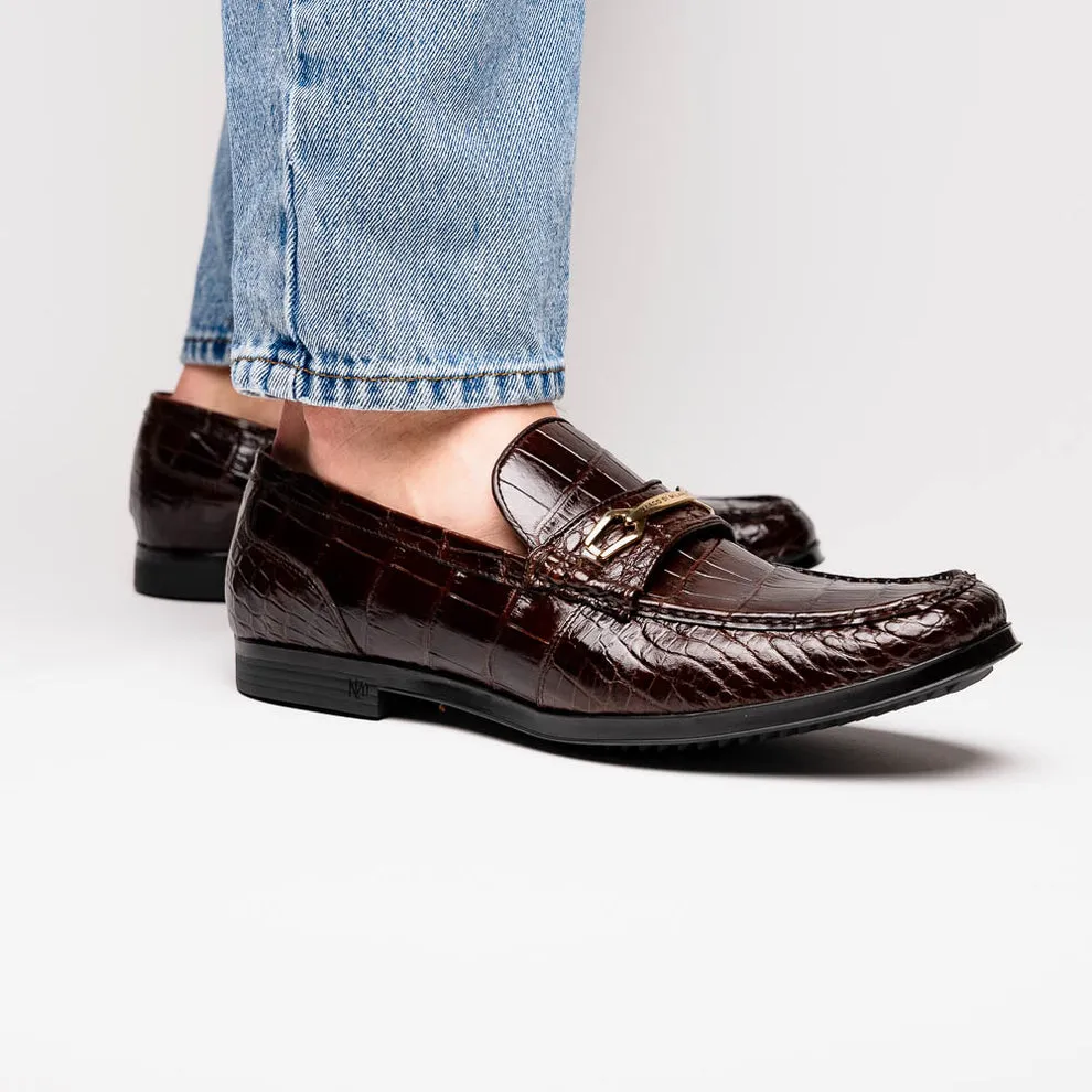 Marco Di Milano Hugo Men's Shoes Exotic Alligator Stylish Horsebit Loafers (MDM1041)