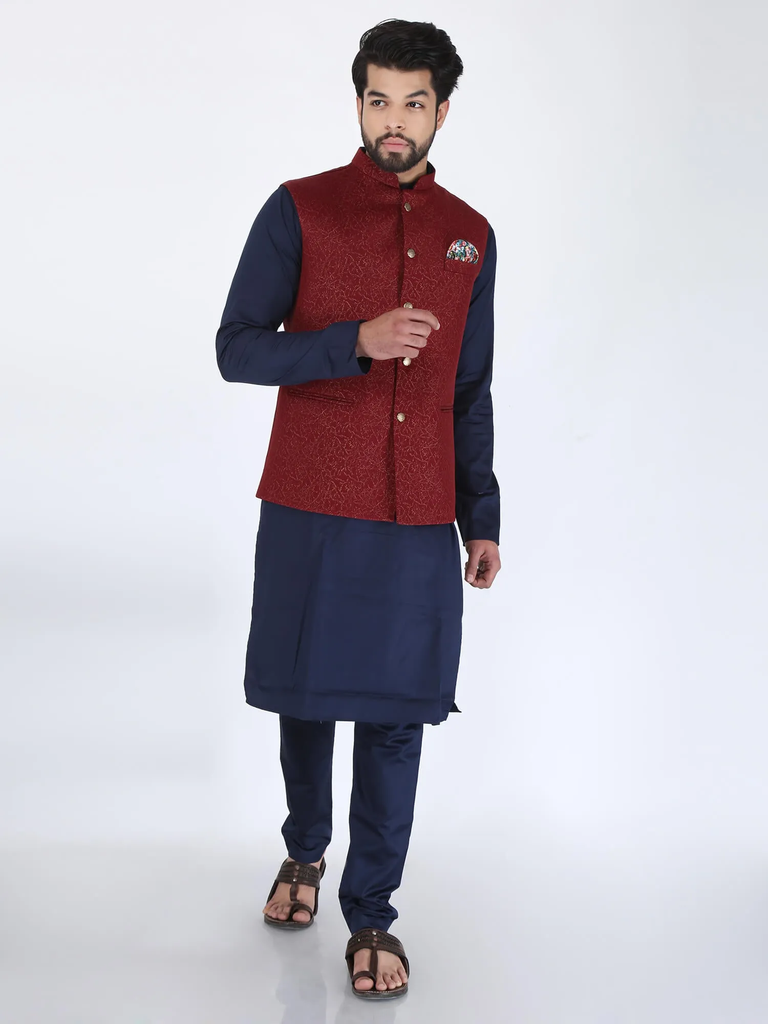 Maroon Gold Work Ethnic Jacket
