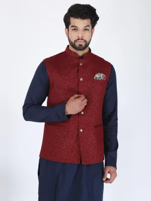 Maroon Gold Work Ethnic Jacket