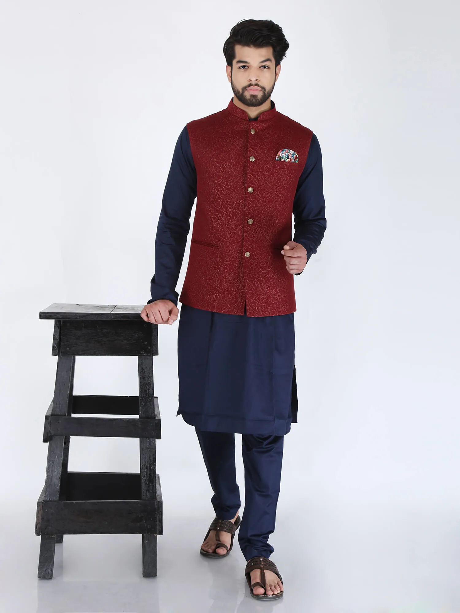 Maroon Gold Work Ethnic Jacket