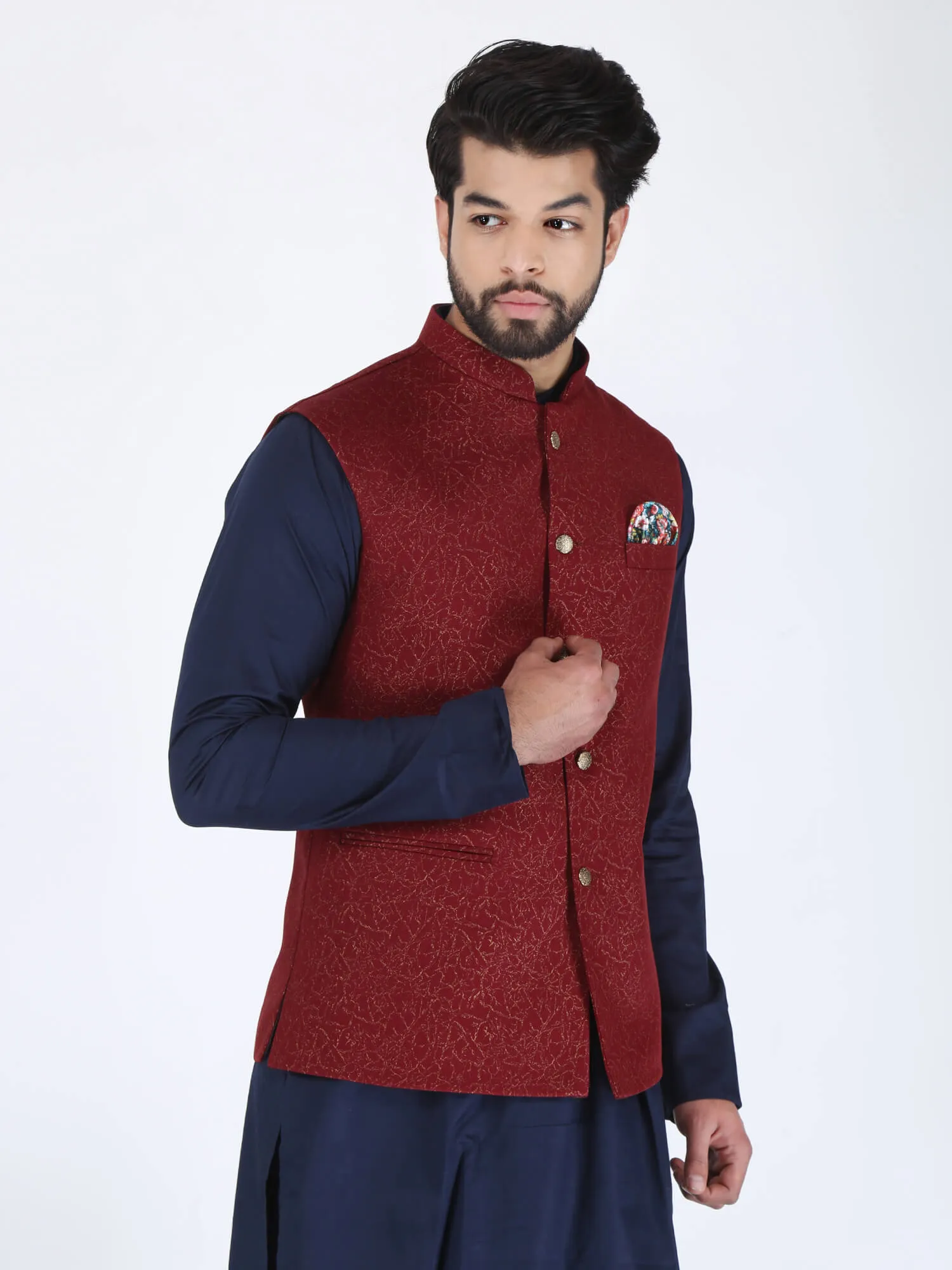 Maroon Gold Work Ethnic Jacket