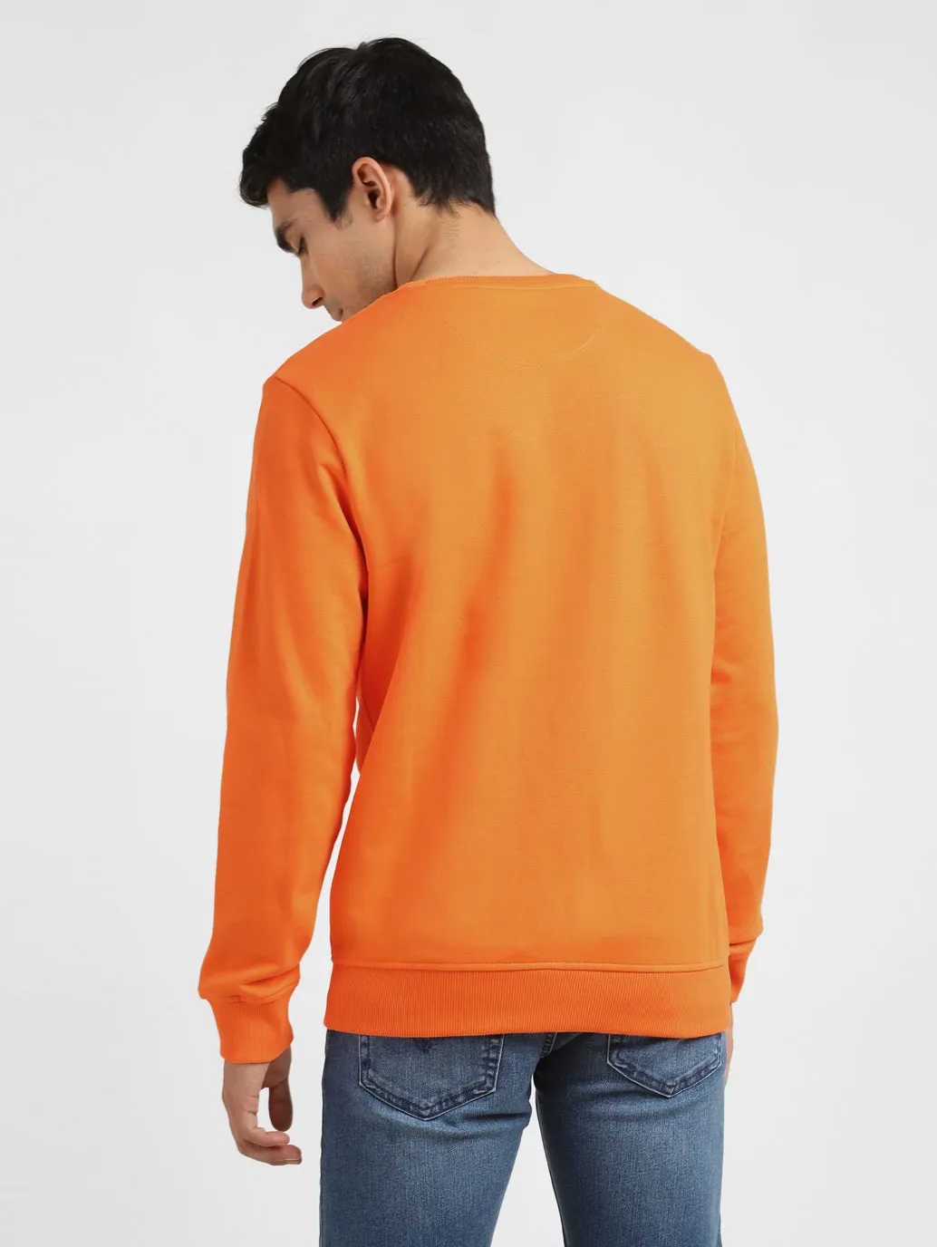 Men's Solid Orange Crew Neck Sweatshirt