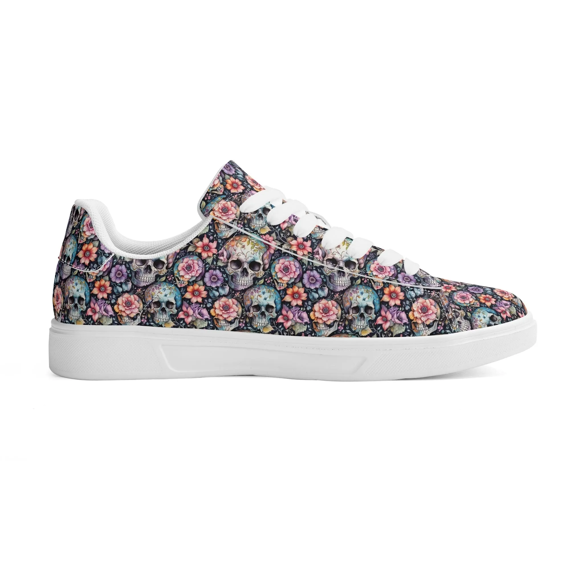 Pastel Floral and Skulls Adult Lightweight Brand Low Top Leather Shoes
