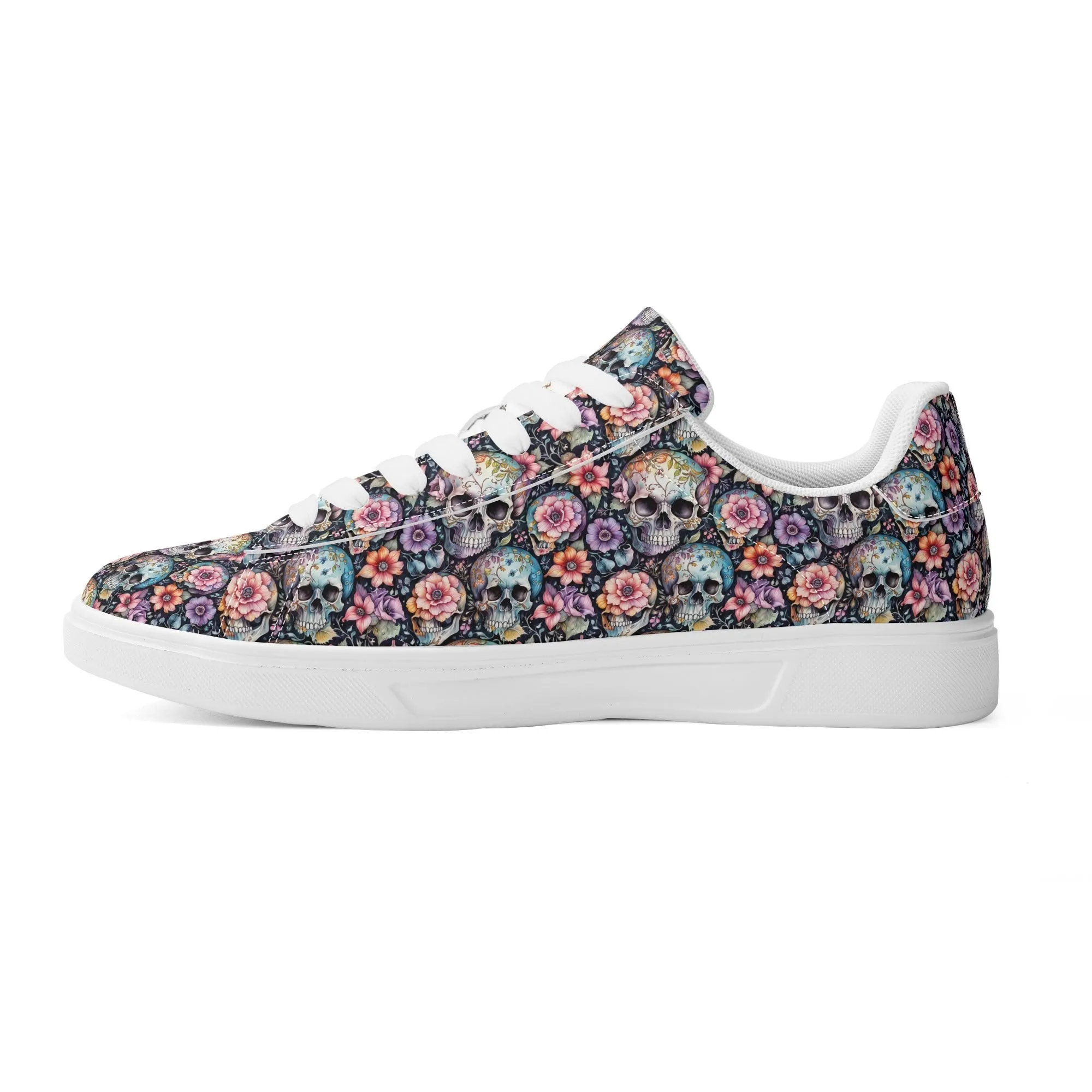 Pastel Floral and Skulls Adult Lightweight Brand Low Top Leather Shoes