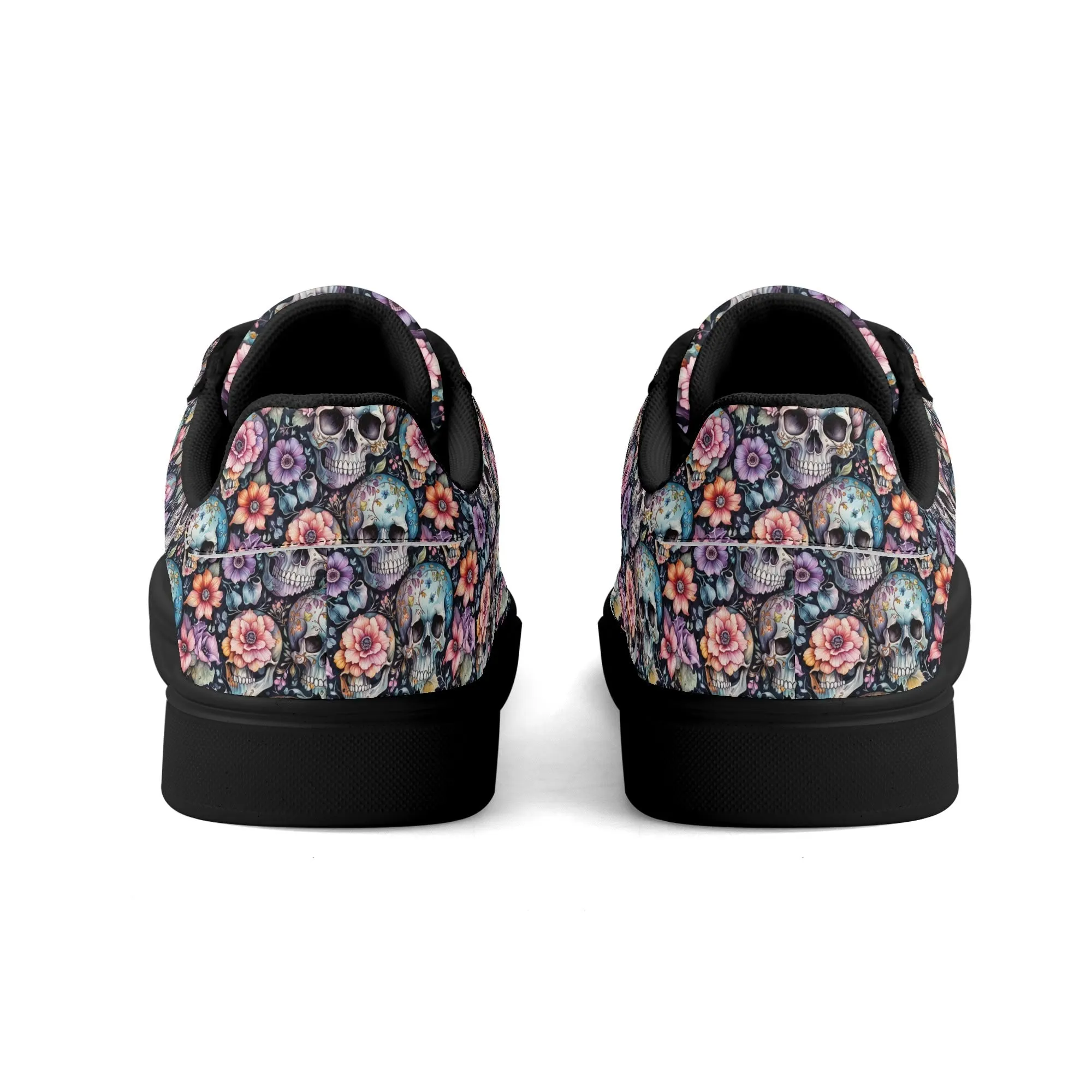 Pastel Floral and Skulls Adult Lightweight Brand Low Top Leather Shoes