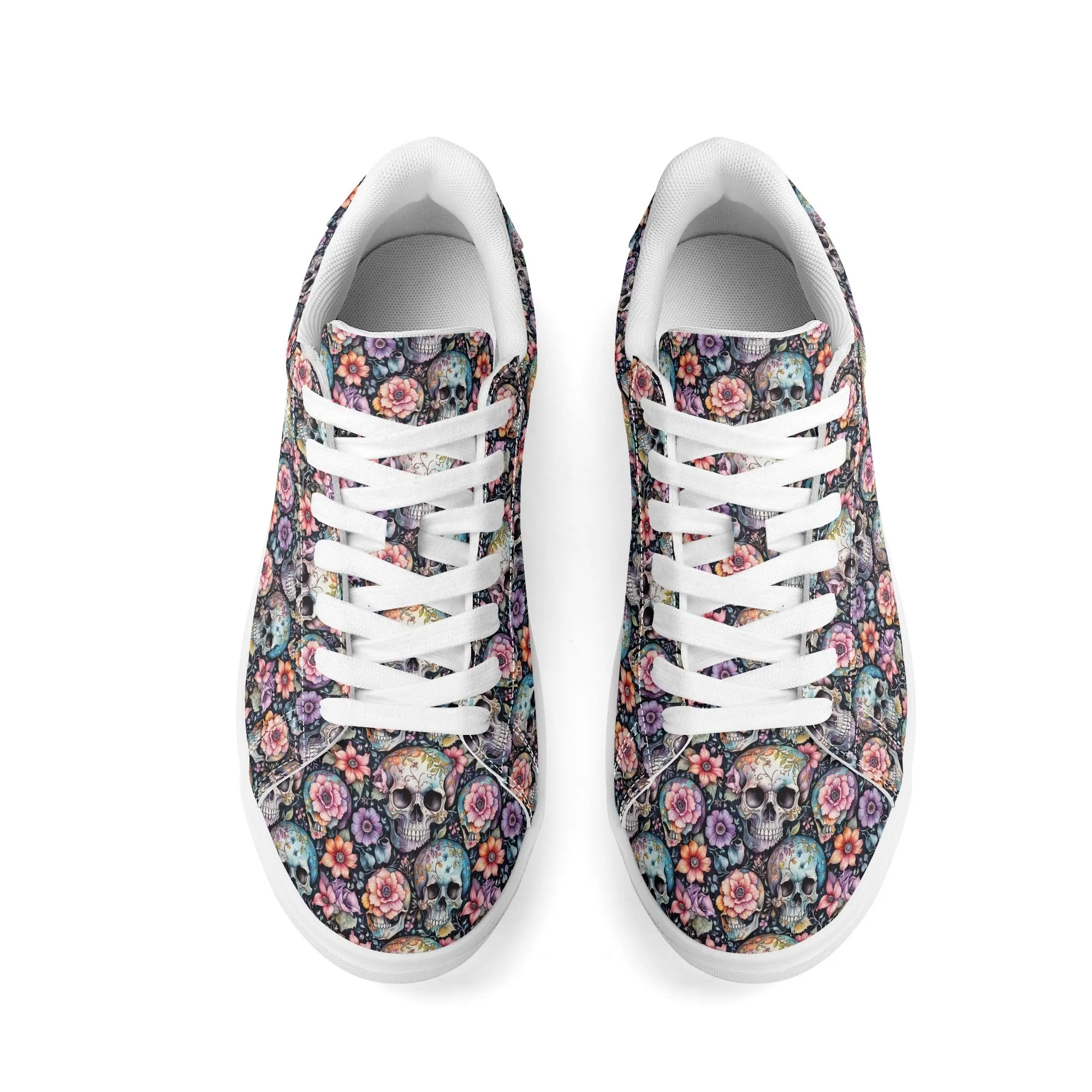 Pastel Floral and Skulls Adult Lightweight Brand Low Top Leather Shoes