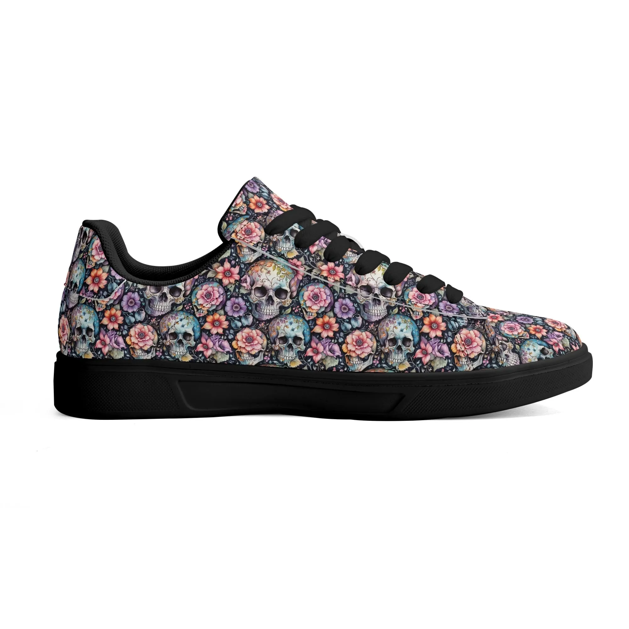 Pastel Floral and Skulls Adult Lightweight Brand Low Top Leather Shoes
