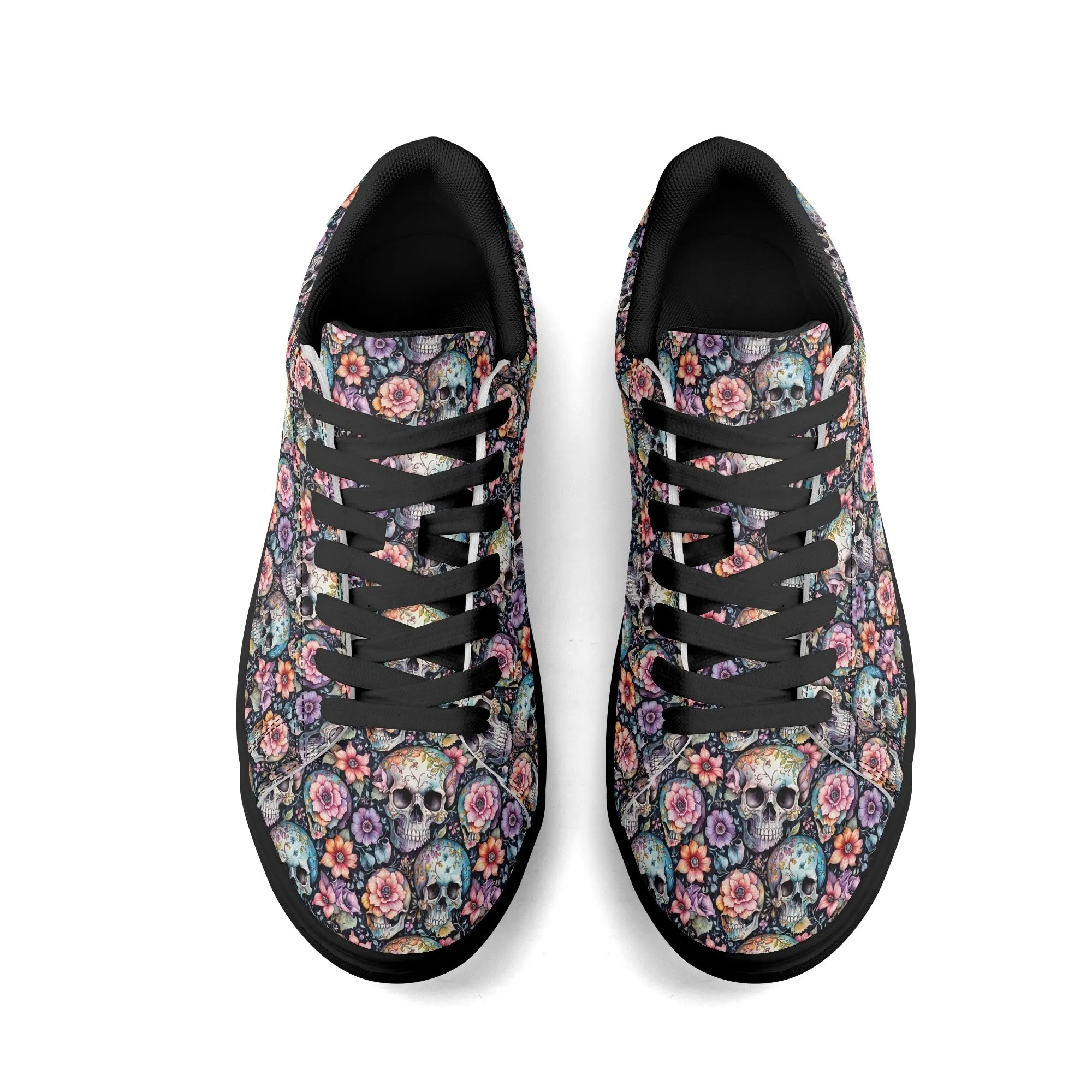 Pastel Floral and Skulls Adult Lightweight Brand Low Top Leather Shoes