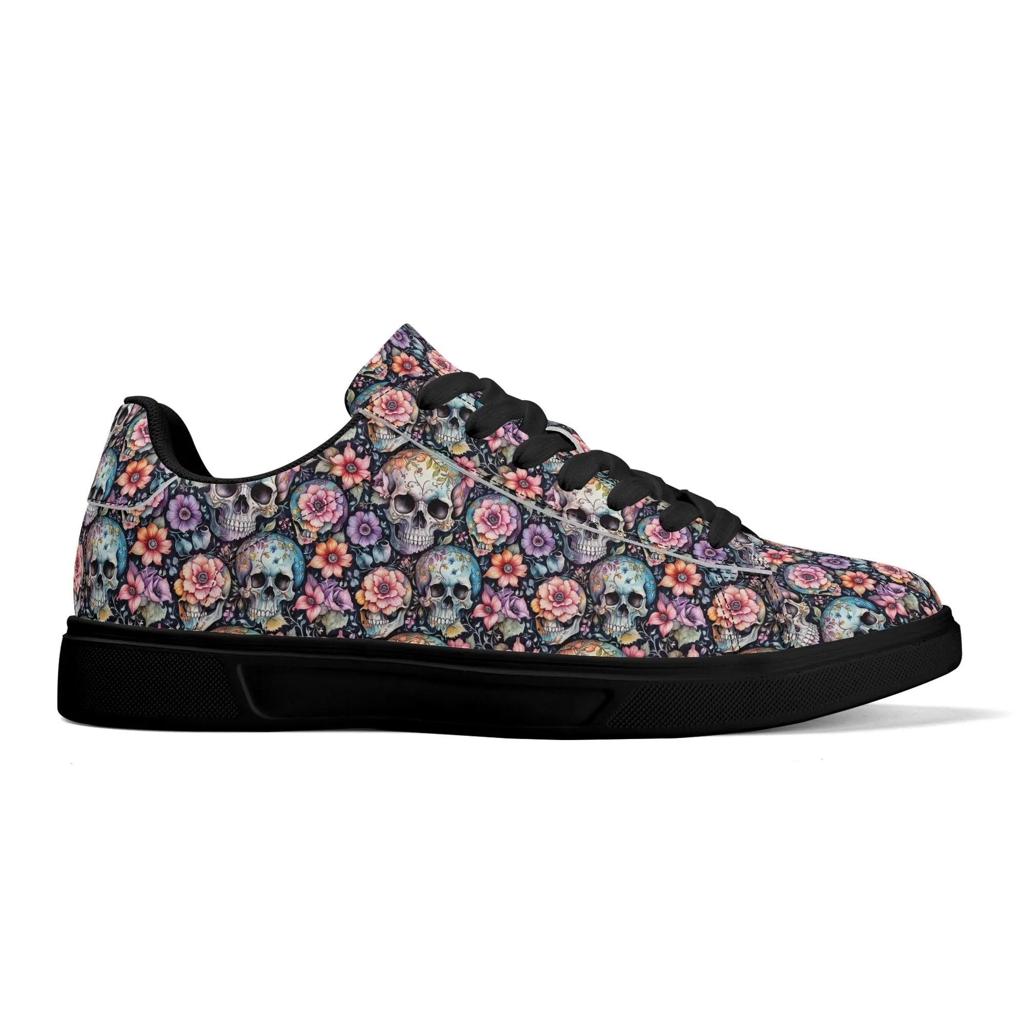 Pastel Floral and Skulls Adult Lightweight Brand Low Top Leather Shoes