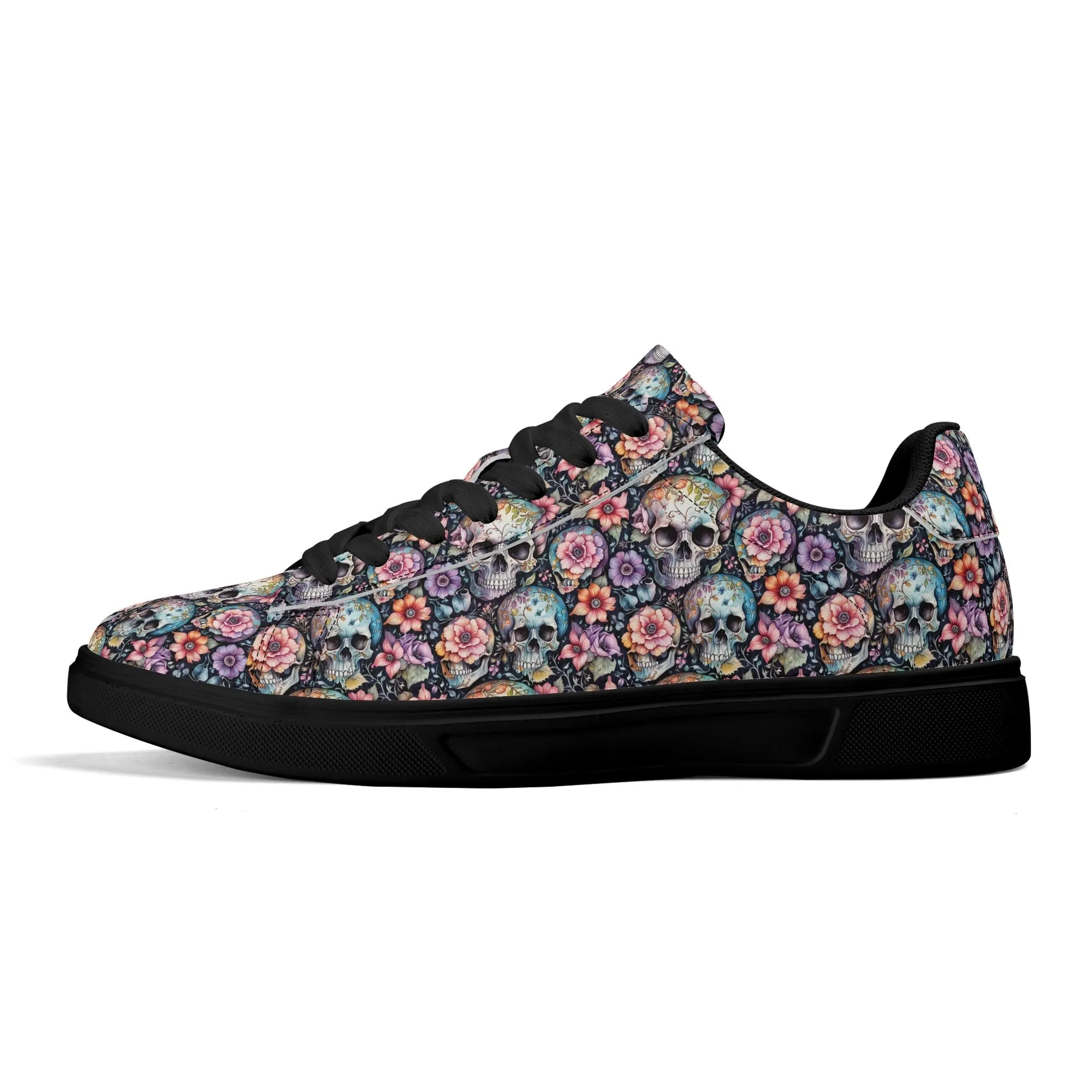 Pastel Floral and Skulls Adult Lightweight Brand Low Top Leather Shoes