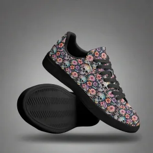 Pastel Floral and Skulls Adult Lightweight Brand Low Top Leather Shoes