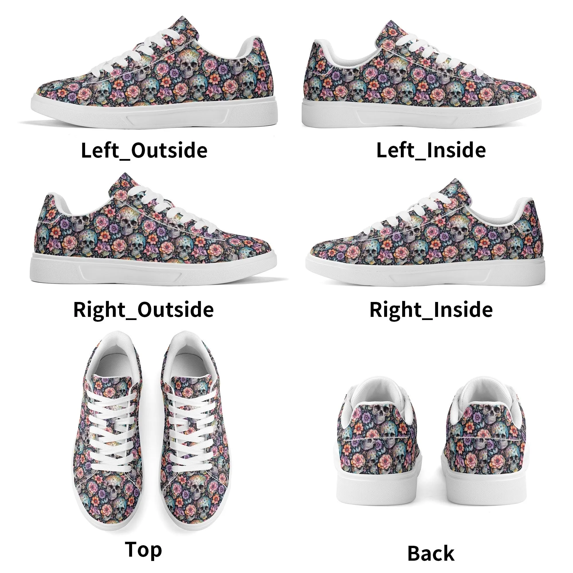 Pastel Floral and Skulls Adult Lightweight Brand Low Top Leather Shoes