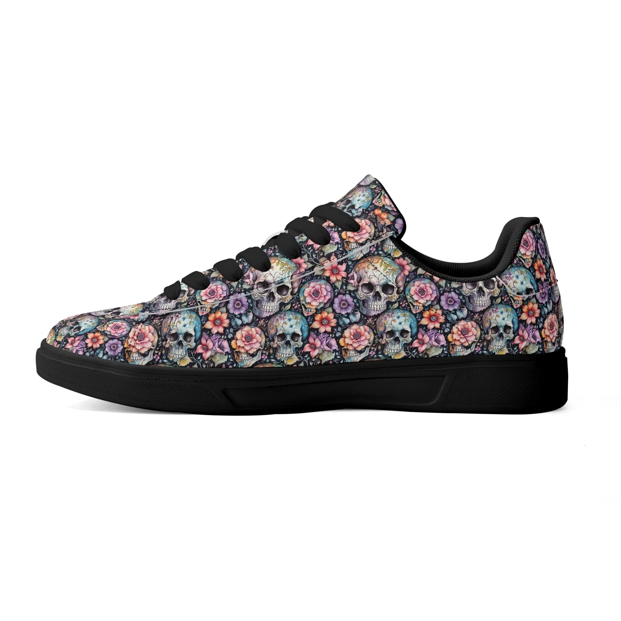 Pastel Floral and Skulls Adult Lightweight Brand Low Top Leather Shoes