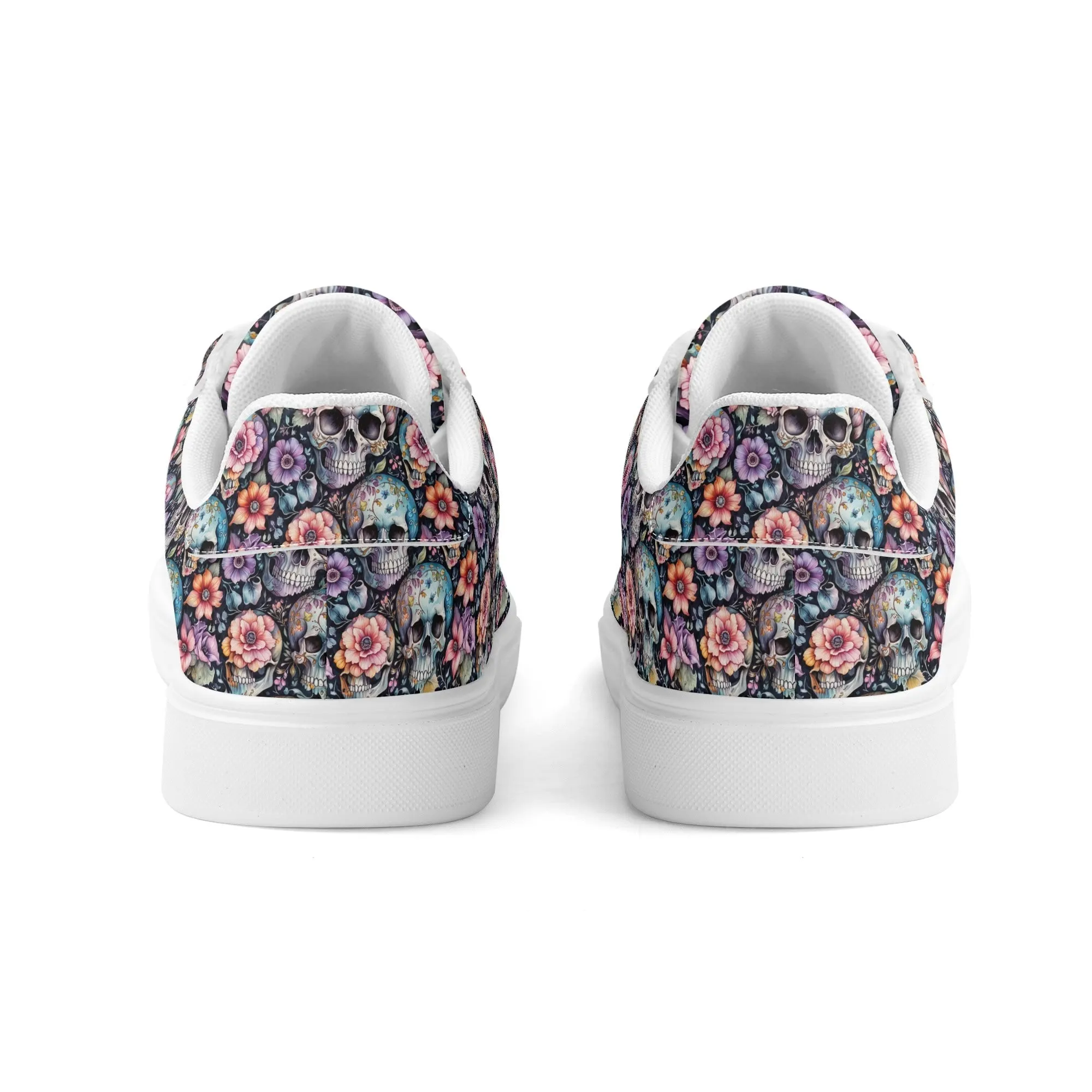 Pastel Floral and Skulls Adult Lightweight Brand Low Top Leather Shoes