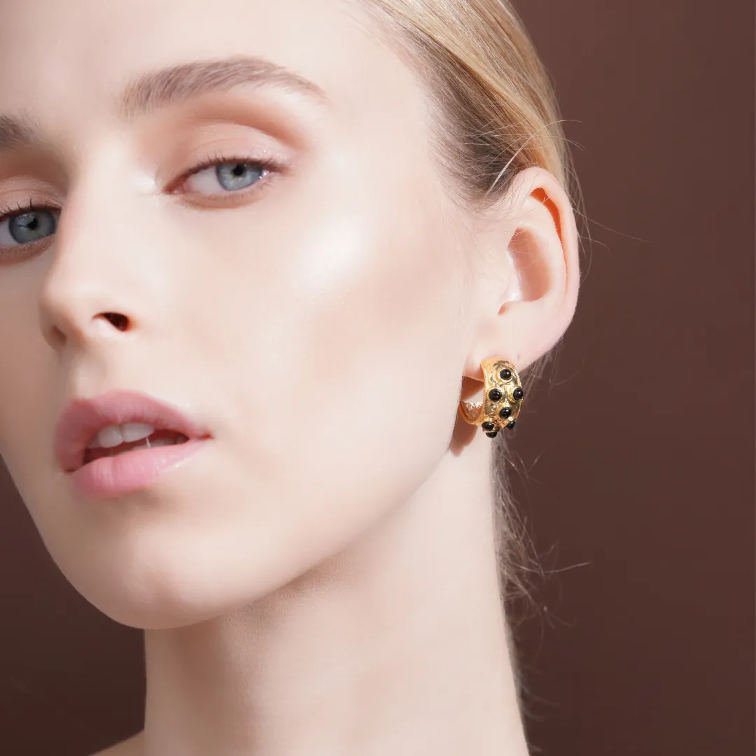 Small Scorpio Onyx Hoop Earrings