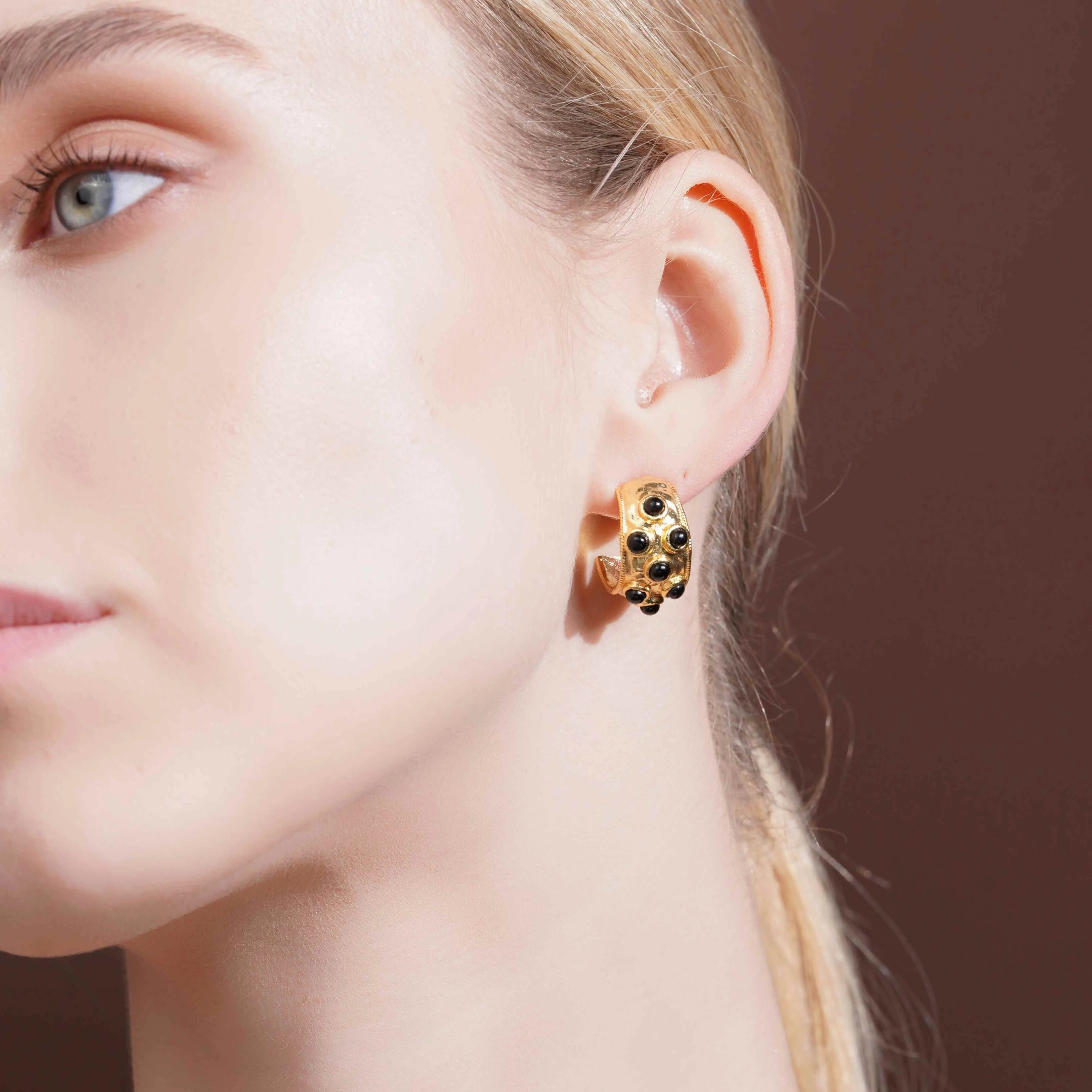 Small Scorpio Onyx Hoop Earrings