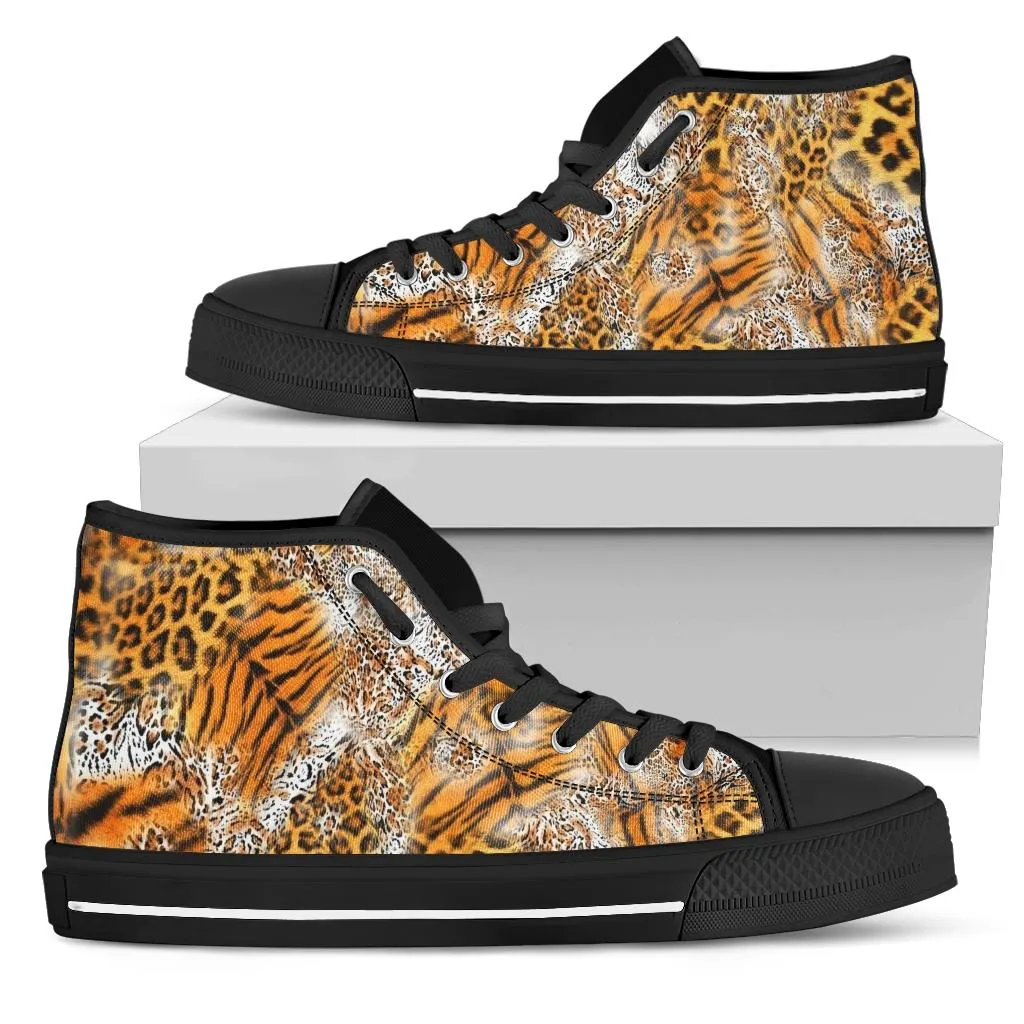 Tiger Cheetah Collage High Top Sneaker Custom Shoes with Black Sole
