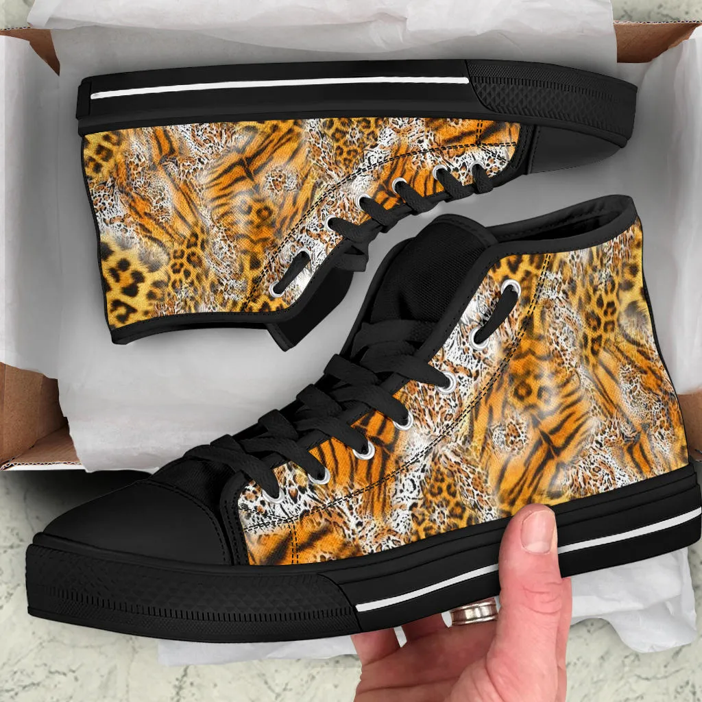 Tiger Cheetah Collage High Top Sneaker Custom Shoes with Black Sole