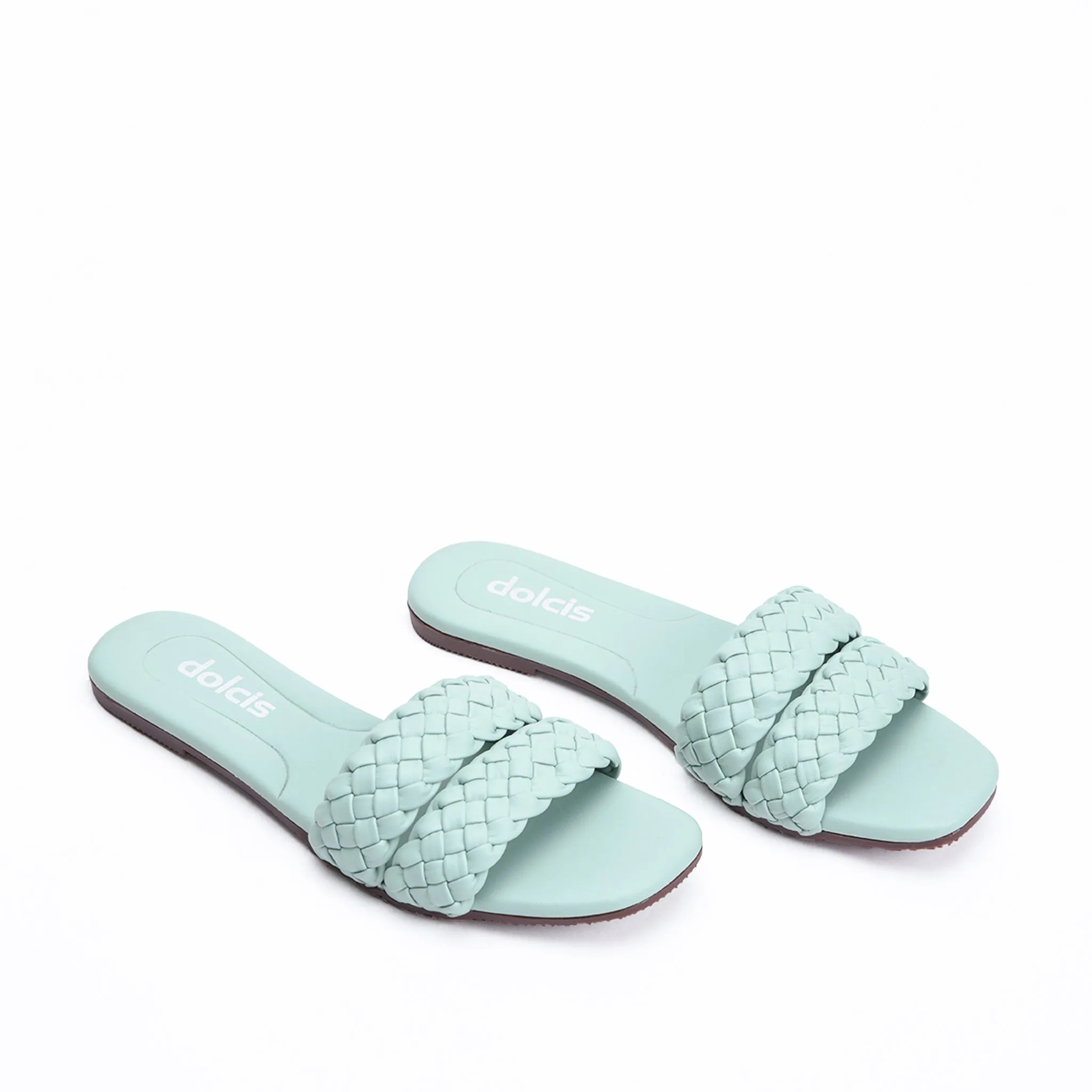 Trendy Mint Green Braided Flats | 566J-K
