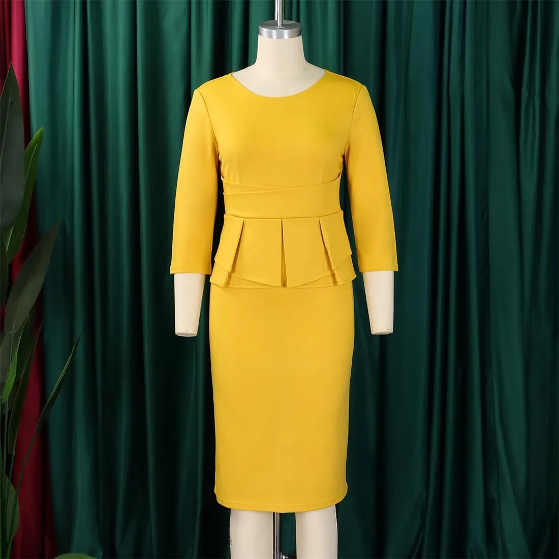 Wear to Work Midi Dress for Women Business Casual Ruffle Pencil Dress Elegance Church Outfits