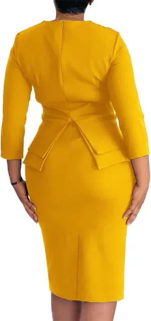 Wear to Work Midi Dress for Women Business Casual Ruffle Pencil Dress Elegance Church Outfits