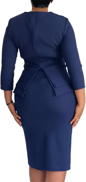 Wear to Work Midi Dress for Women Business Casual Ruffle Pencil Dress Elegance Church Outfits