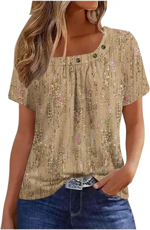 Womens Summer Tops Dressy Trendy Boho Floral Print Short Sleeve T Shirts Casual Loose Fit Basic Tunic Blouses Tees