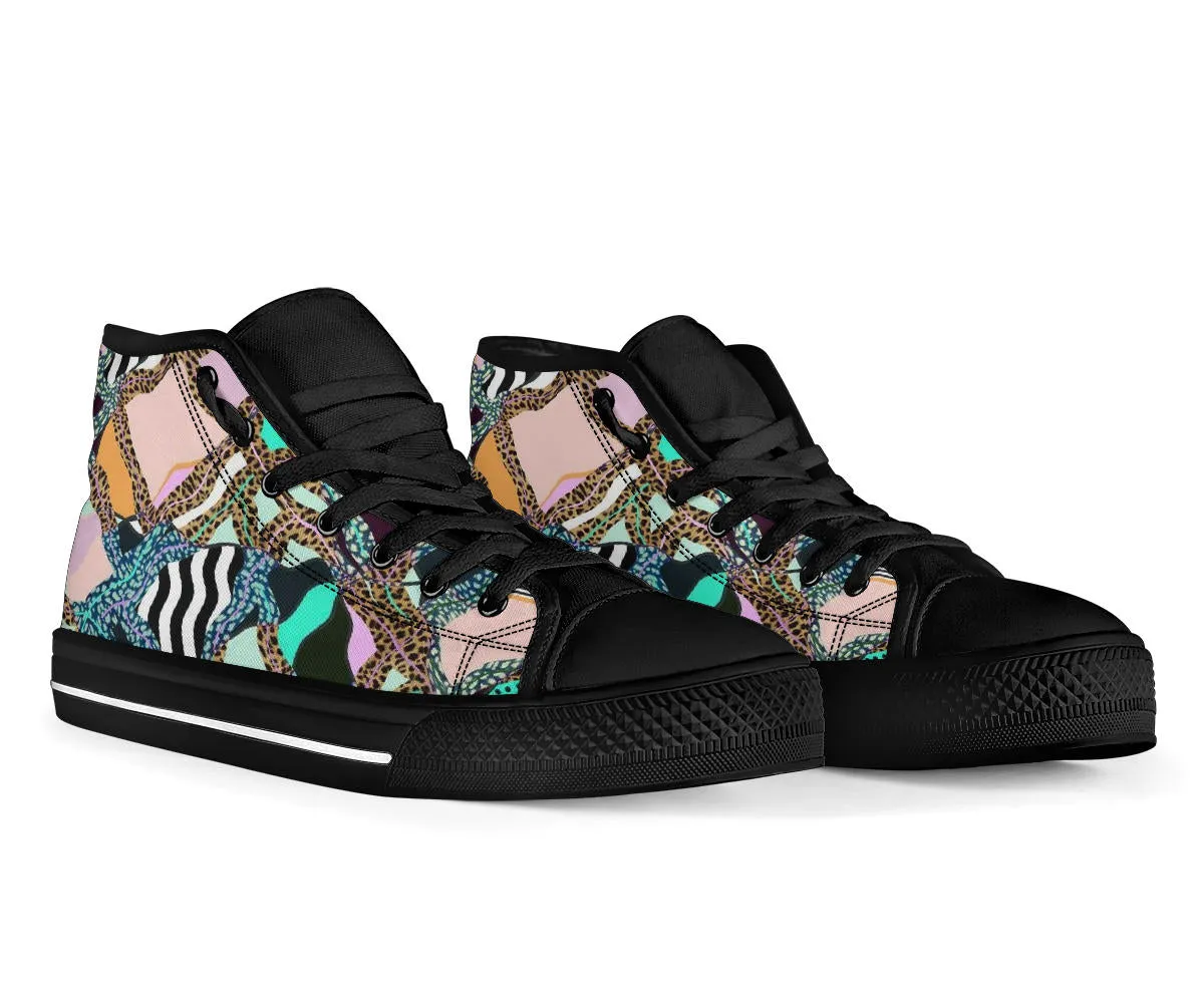Zebra Cheetah Pink Designer High Top Sneaker Custom Shoes with Black Sole