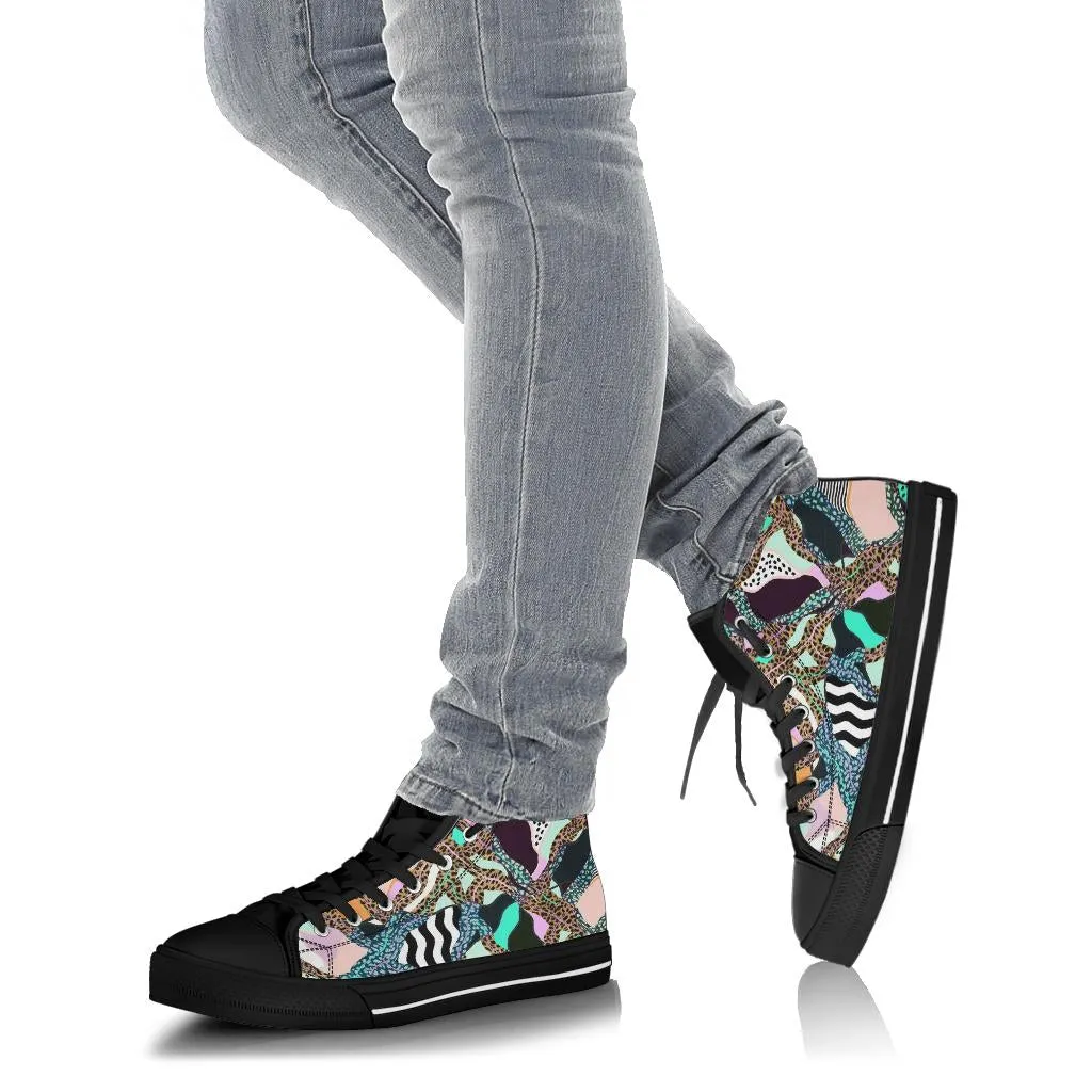Zebra Cheetah Pink Designer High Top Sneaker Custom Shoes with Black Sole
